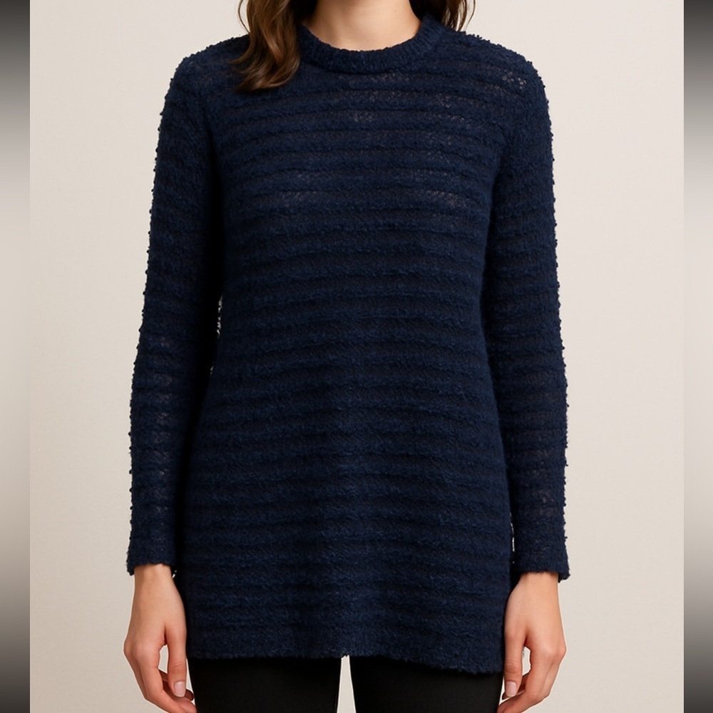Mondi | Vintage Textured Semi-Sheer Bouclé Knit Sweater Navy Tunic | 38